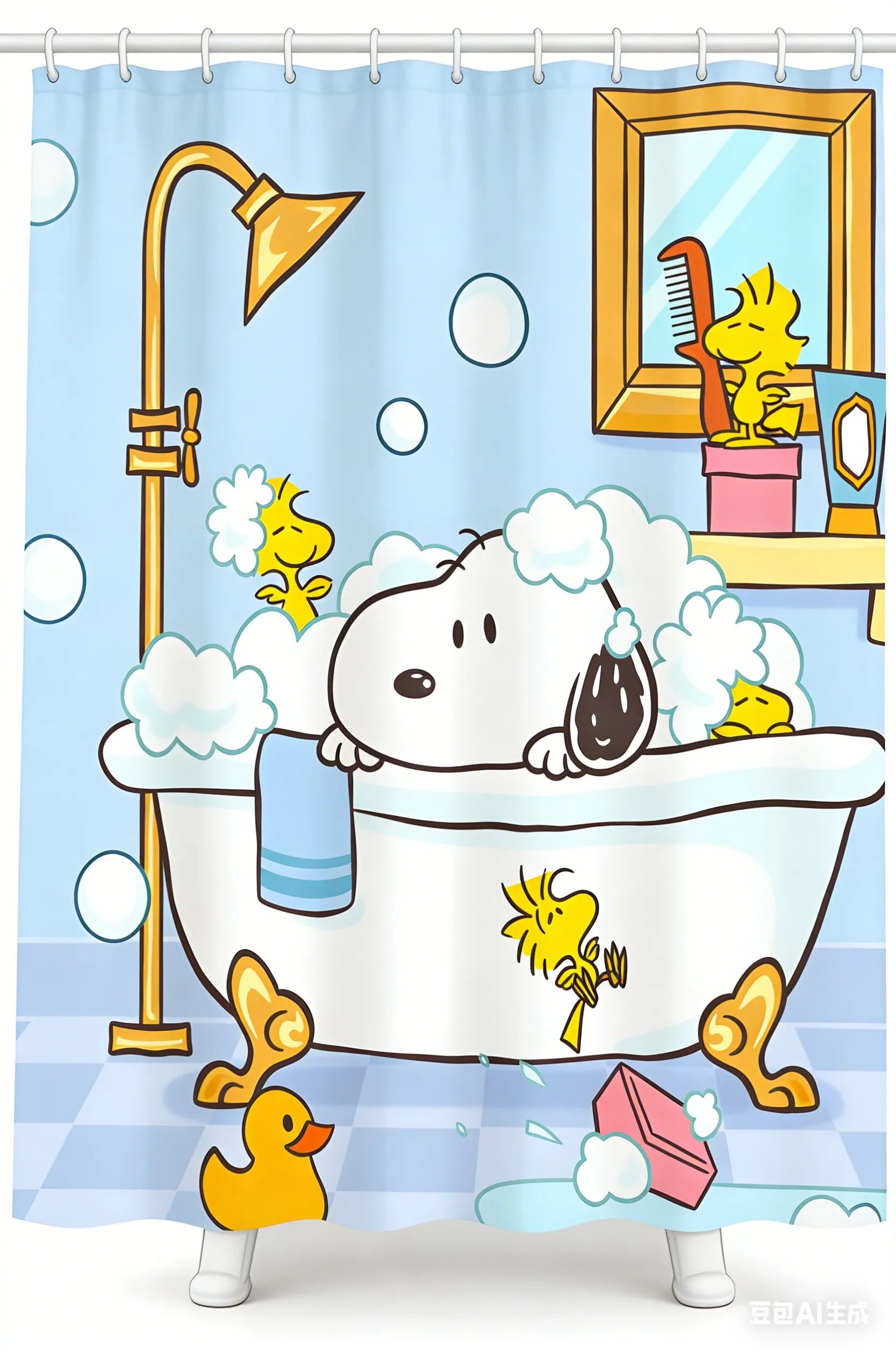 Snoopy Themed Shower Curtain With Hooks Waterproof Washable Quick Install For Dorm Home Bathroom Use