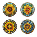 4 sunflower printed coasters, suitable for daily family party decoration, kitchen, non-slip wooden coasters, holiday gifts