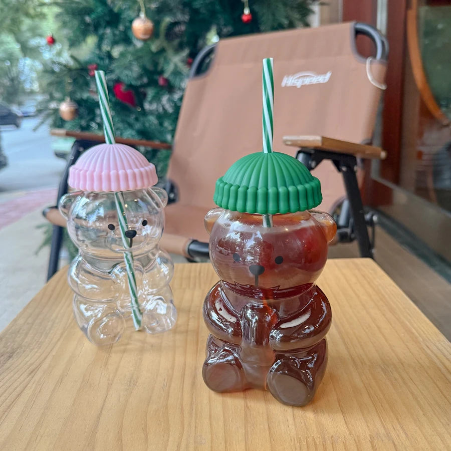 20oz New Bear Straw Tumbler, Plastic Cup for Coffee Beer Wine Cocktails, Office Party Drinkware, Christmas Birthday Gift