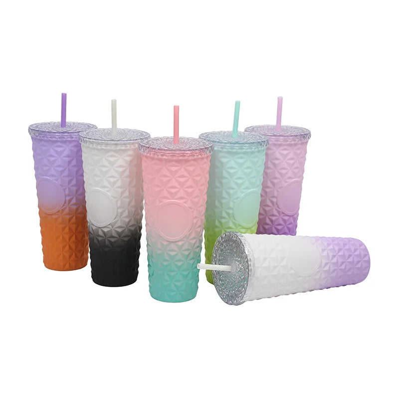 LUSQI Durian Straw Tumbler Double Wall Insulated Plastic Cup Trendy Creative Large Capacity Water Bottle With Multi Colors