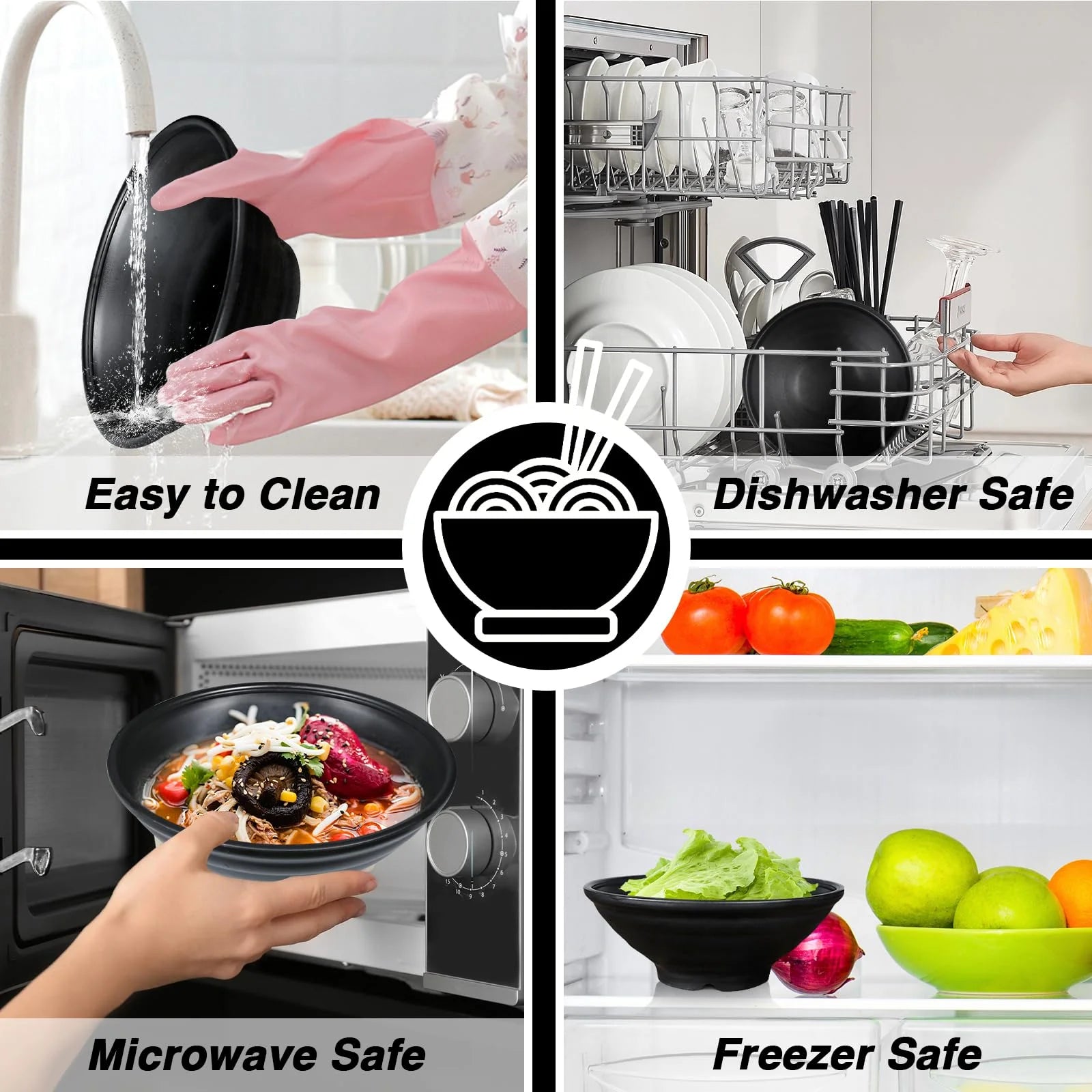 Thickened Plastic Ramen Bowl Anti-Slip Salad Bowl Solid Color Perfect for Kitchen Restaurant Lamian Noodles bowl(NOT CERAMIC)