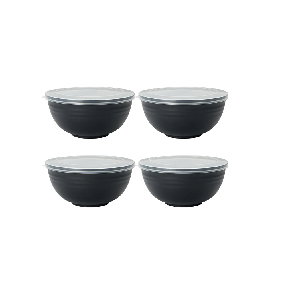 2/4/6pcs Black plastic bowl with lid reusable for home kitchen restaurant RV Camping Work school packing grain salad food