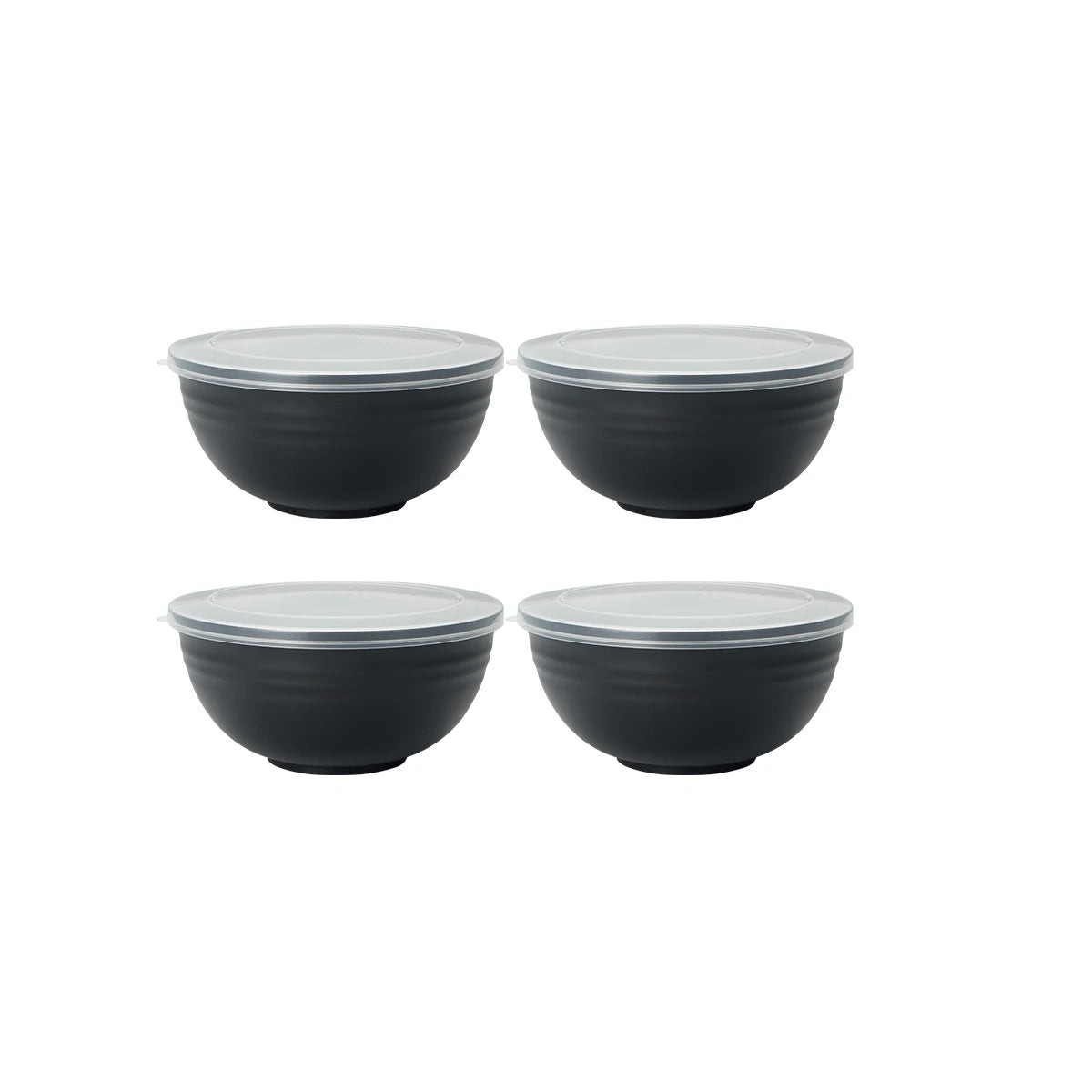 2/4/6pcs Black plastic bowl with lid reusable for home kitchen restaurant RV Camping Work school packing grain salad food