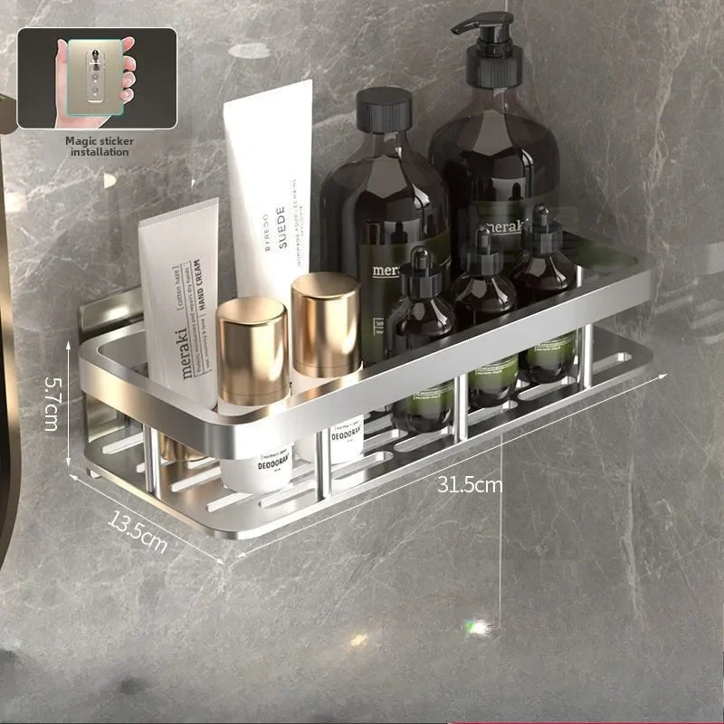 Bathroom Shelf Kitchen Storage Organizer Aluminum Alloy Shampoo Rack Shower Shelf Bathroom Accessories No Drill Toilet Bath Shel
