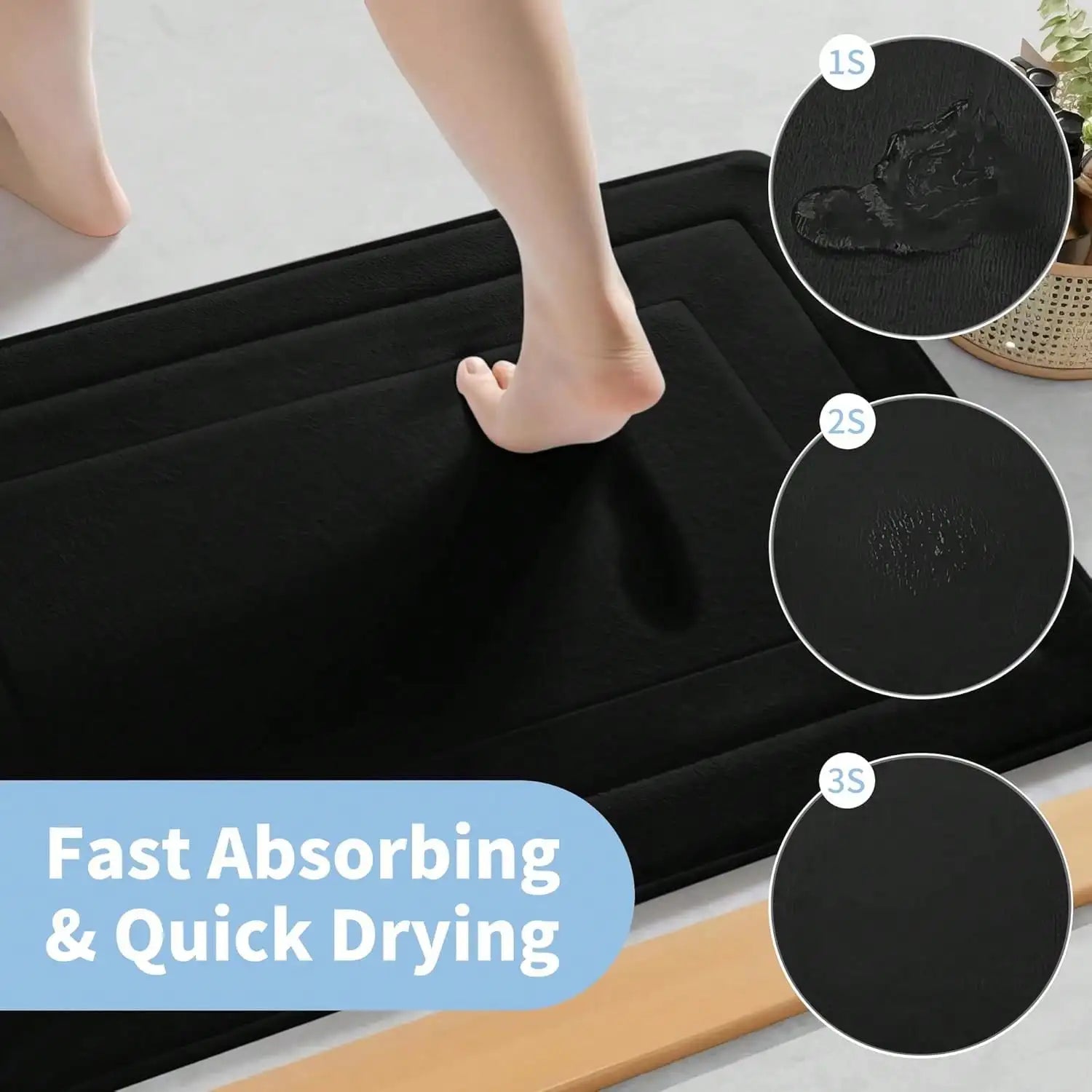 1Pc Memory Foam Bath Mat 15.75 "* 23.62",  High-Density Fast Drying Absorbent Carpet, Super Soft Anti-Skid Bath Mat