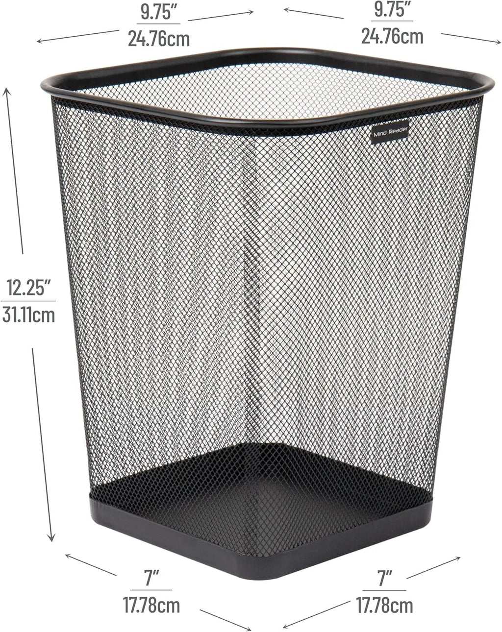 Metal Mesh Trash Can Set of 2, Square Office Waste Basket, Ventilated Design for Odor Control, Black