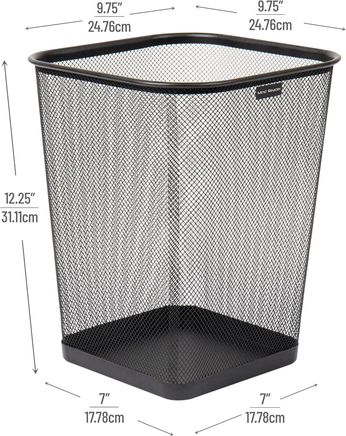Metal Mesh Trash Can Set of 2, Square Office Waste Basket, Ventilated Design for Odor Control, Black