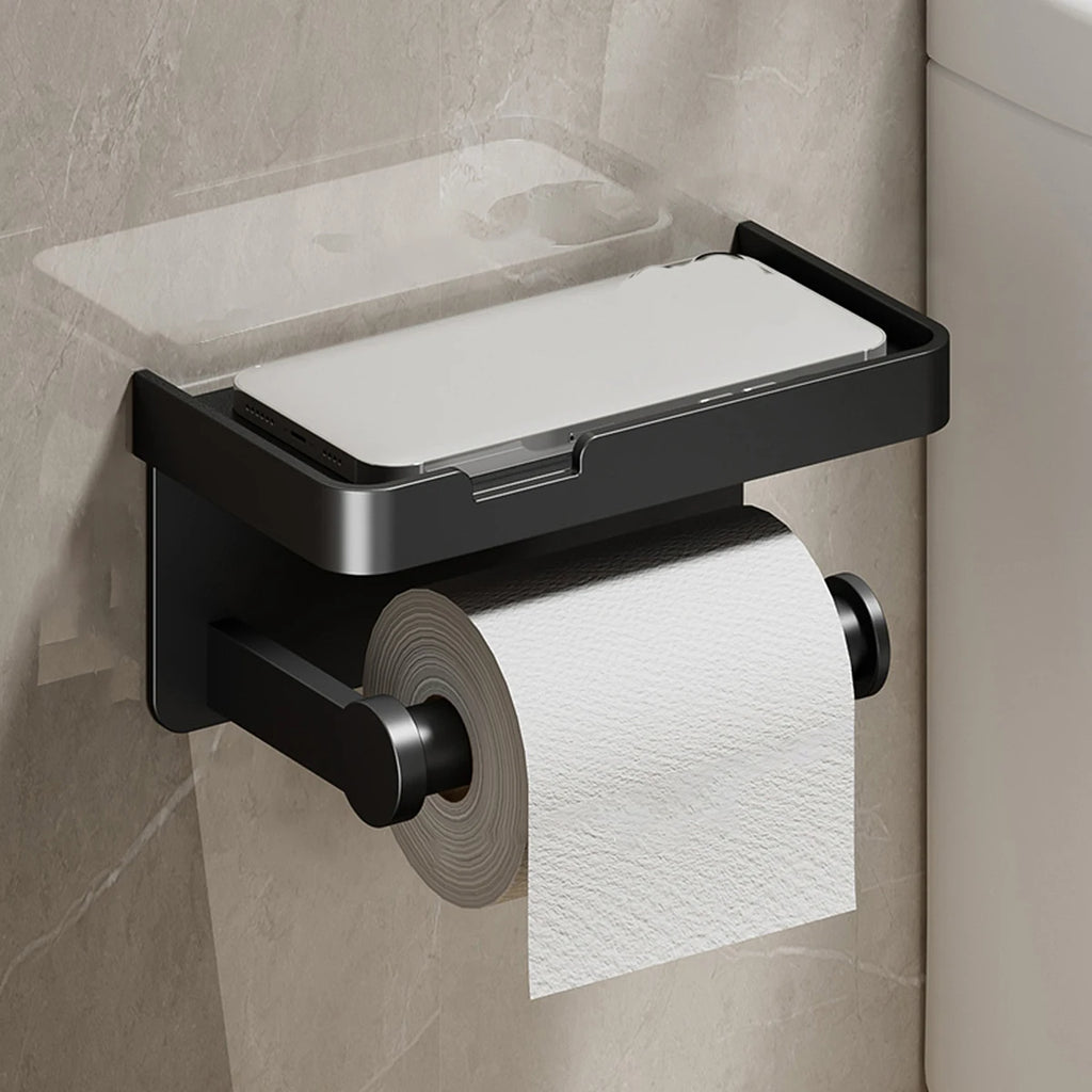 Aluminum Alloy Paper Holder Wall-Mounted Toilet Roll Paper Holder No Drilling Bathroom Kitchen Paper Holder