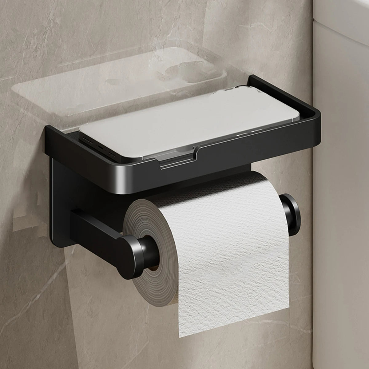Aluminum Alloy Paper Holder Wall-Mounted Toilet Roll Paper Holder No Drilling Bathroom Kitchen Paper Holder