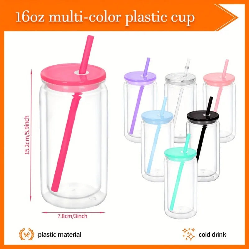Double Wall Snowglobe Plastic Cups with Pre-Drilled Hole Christmas Straw Water Bottte Clear Tumbler Coffee Juice Drinkware Gifts