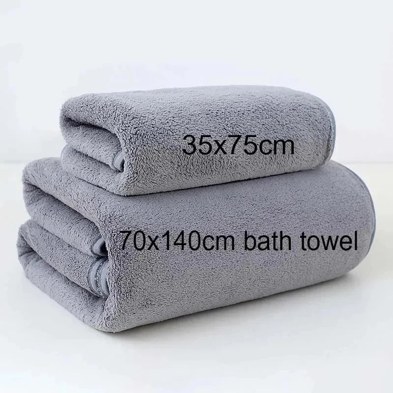Gray Coral Fleece Towel Set Thick Soft Quick Dry Absorbent Bath Towel for Home Bathroom Gym Face Wash