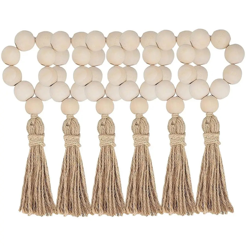 1/12PCS Wood Bead Napkin Rings Garland With Tassels Farmhouse Beads Rustic Country Table Napkin Holder Weddings Home Boho Decor