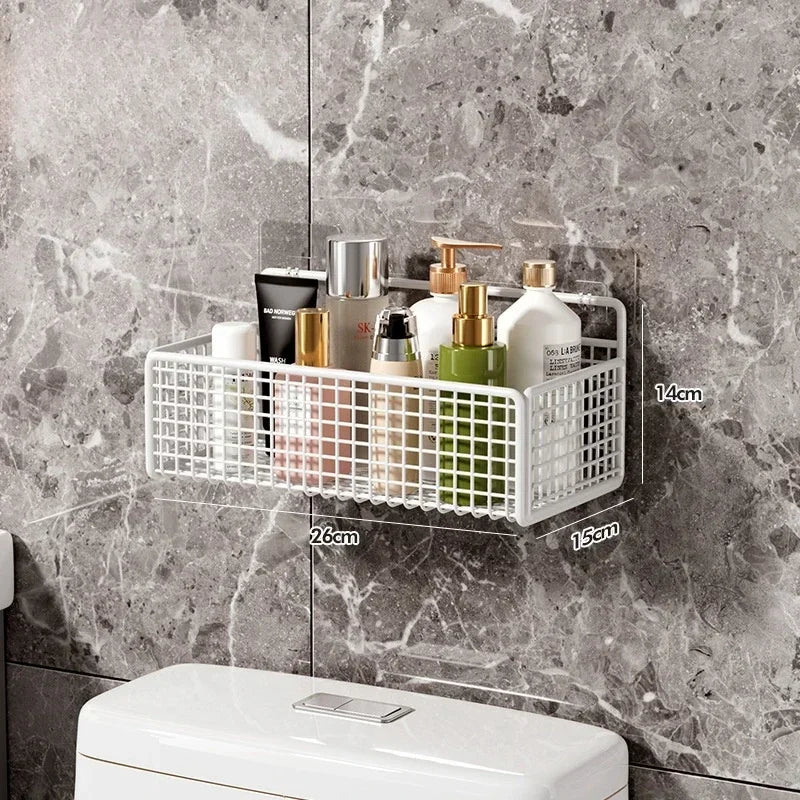 Bilayer Bathroom Grid Shelf Suspension Type Bathroom Organizer Shampoo Shower Gel Kitchen Makeup Storage Bathroom Accessories