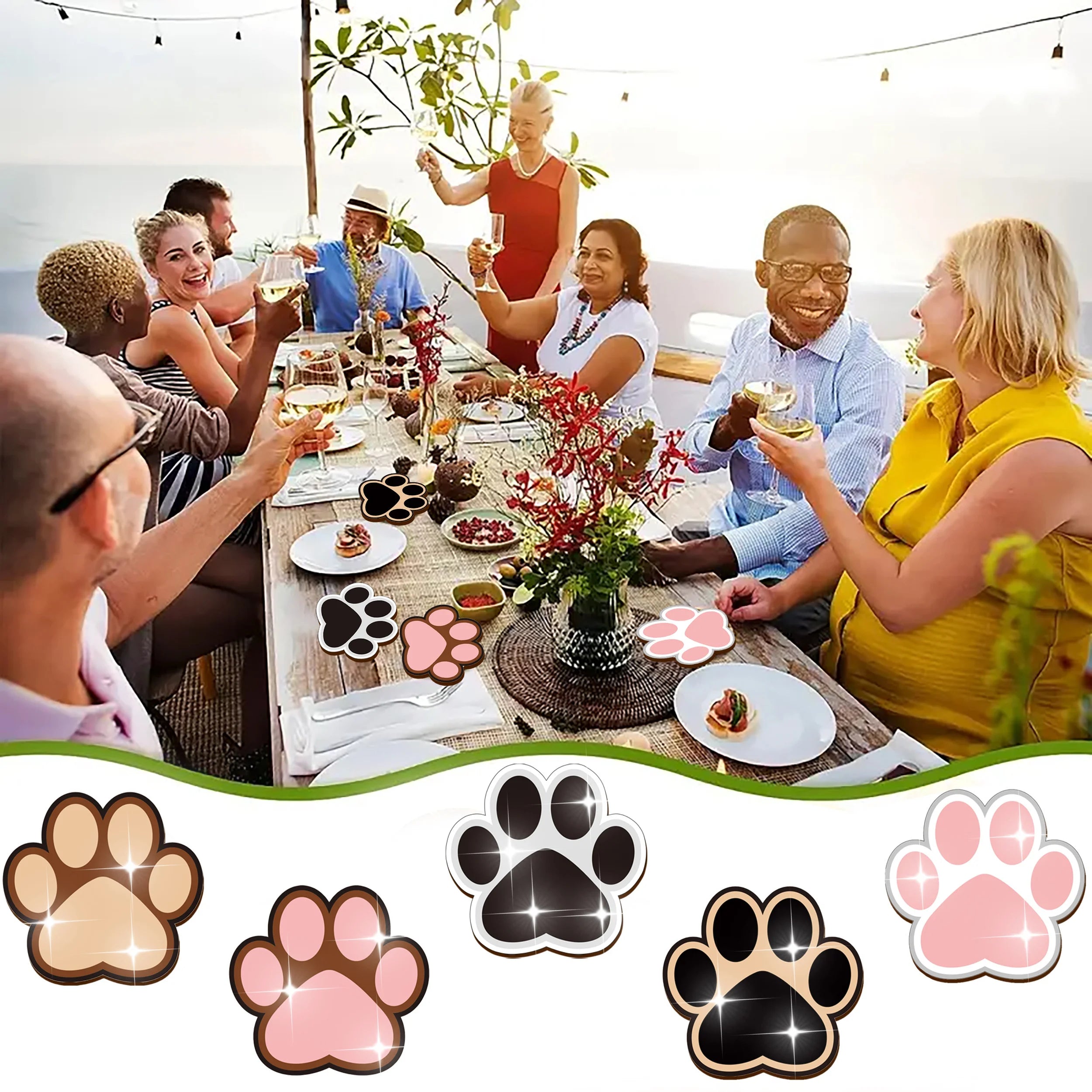 8-piece animal, Christmas Cottage print wooden coasters - perfect for drinks, tea and coffee - ideal for home and restaurant dec