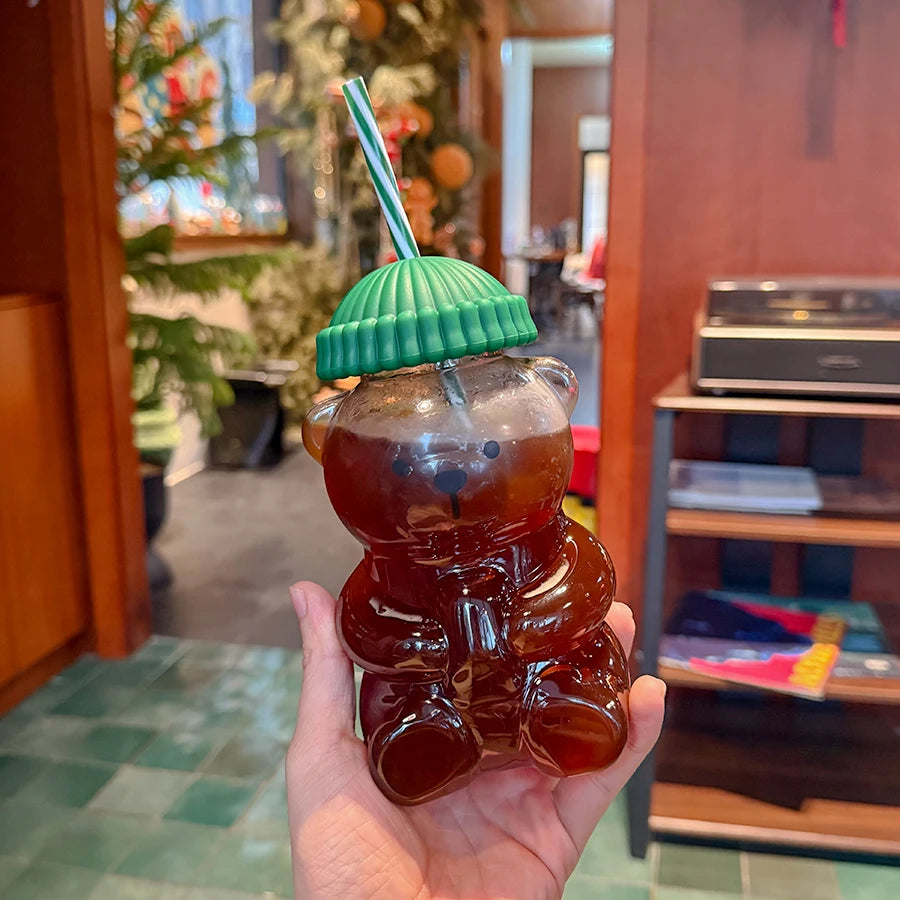 20oz New Bear Straw Tumbler, Plastic Cup for Coffee Beer Wine Cocktails, Office Party Drinkware, Christmas Birthday Gift