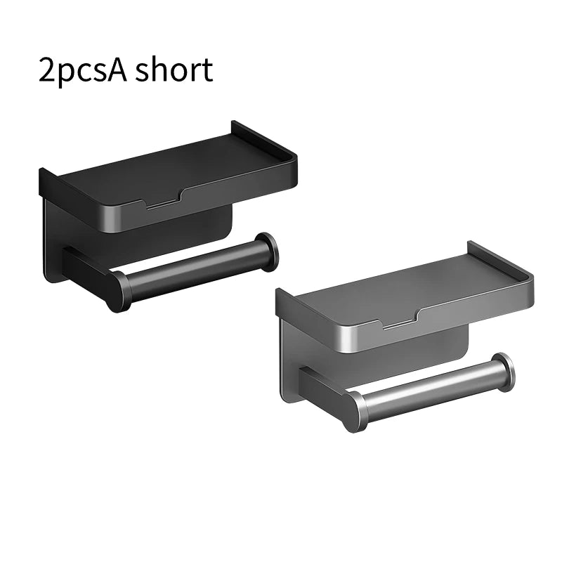 Aluminum Alloy Toilet Paper Holder Toilet Paper Holder Wall-Mounted Toilet Roll Shelf Phone Stand for Home Bathroom Accessories