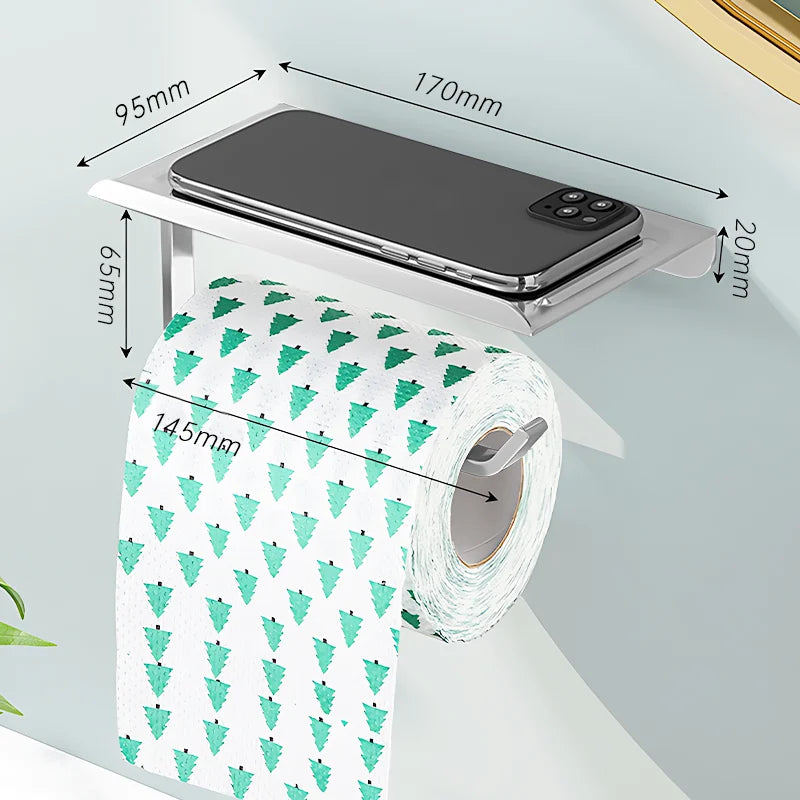 Aluminum Alloy Toilet Paper Holder Toilet Paper Holder Wall-Mounted Toilet Roll Shelf Phone Stand for Home Bathroom Accessories