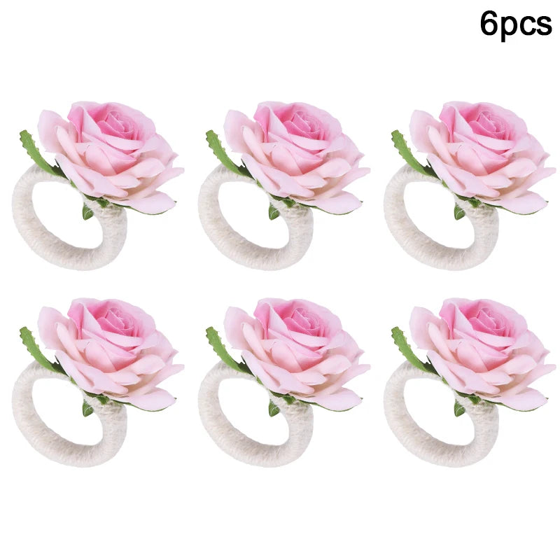 2/4/6pcs Flower Napkin Rings Red Rose Towel Buckle for Wedding Party Valentines Day Home Table Decoration Birthday Napkin Holder