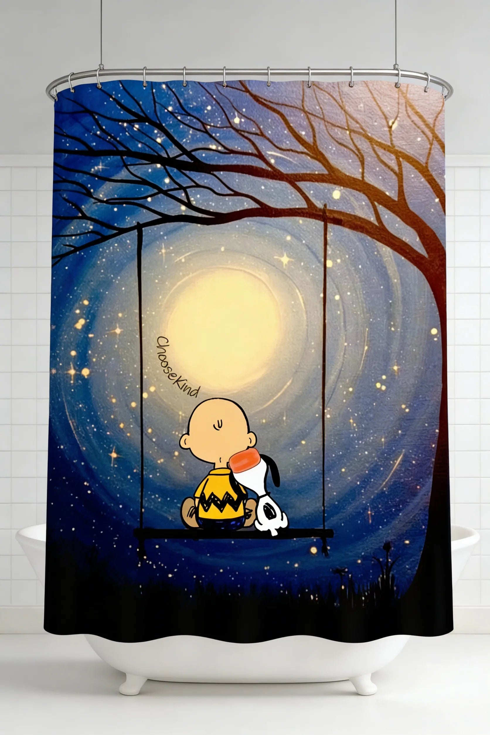 Snoopy Themed Shower Curtain With Hooks Waterproof Washable Quick Install For Dorm Home Bathroom Use