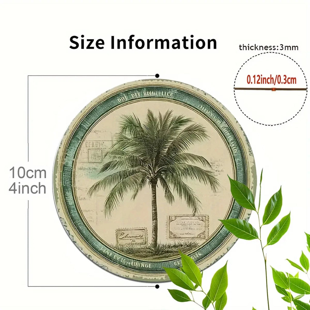 10CM 4PCS 2D Retro Natural Palm Tree Island Beach Wooden Coasters Furniture Decoration Gift Party Decoration Desktop Protection