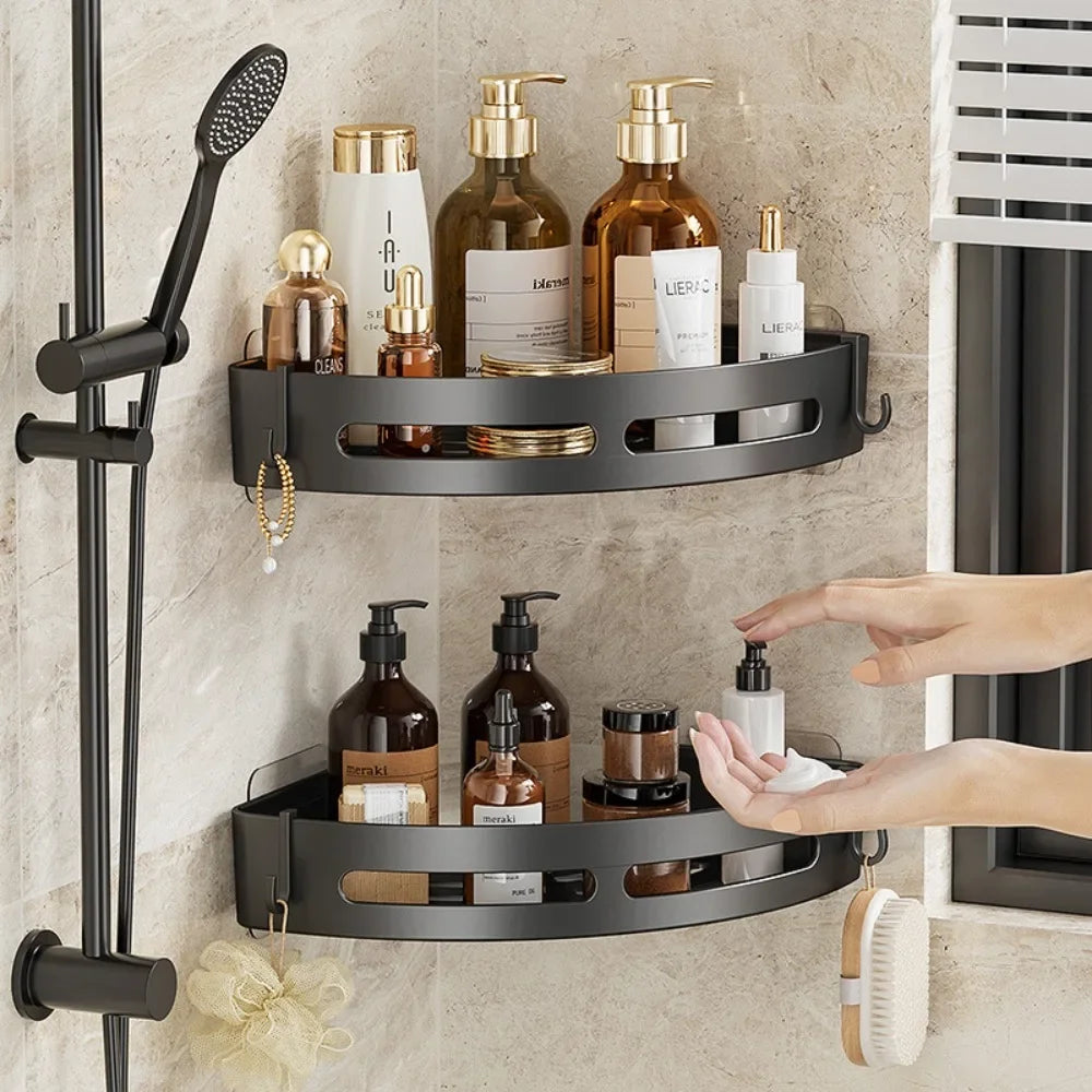 NEW 3/2/1 PCS Adhensive Bathroom Shampoo Holder Shower Caddy Shelves Storage No Drill Shelf Corner Towel Holder Shelves For