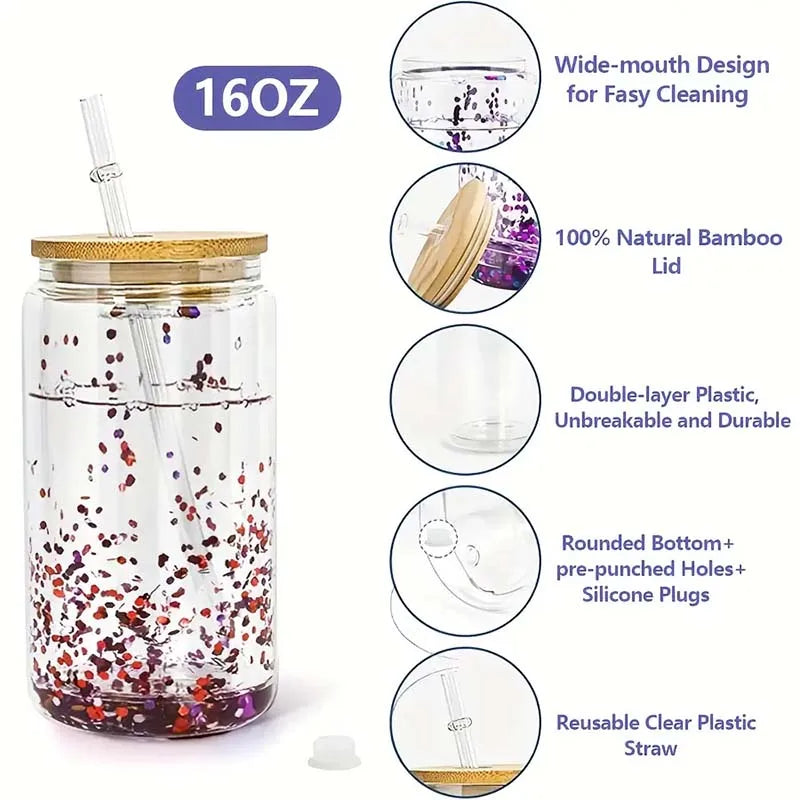 Double Wall Snowglobe Plastic Cups with Pre-Drilled Hole Christmas Straw Water Bottte Clear Tumbler Coffee Juice Drinkware Gifts