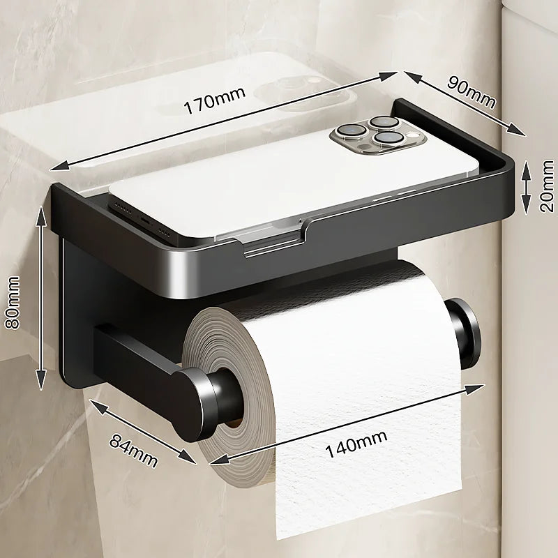 Aluminum Alloy Toilet Paper Holder Toilet Paper Holder Wall-Mounted Toilet Roll Shelf Phone Stand for Home Bathroom Accessories