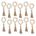 1/12PCS Wood Bead Napkin Rings Garland With Tassels Farmhouse Beads Rustic Country Table Napkin Holder Weddings Home Boho Decor