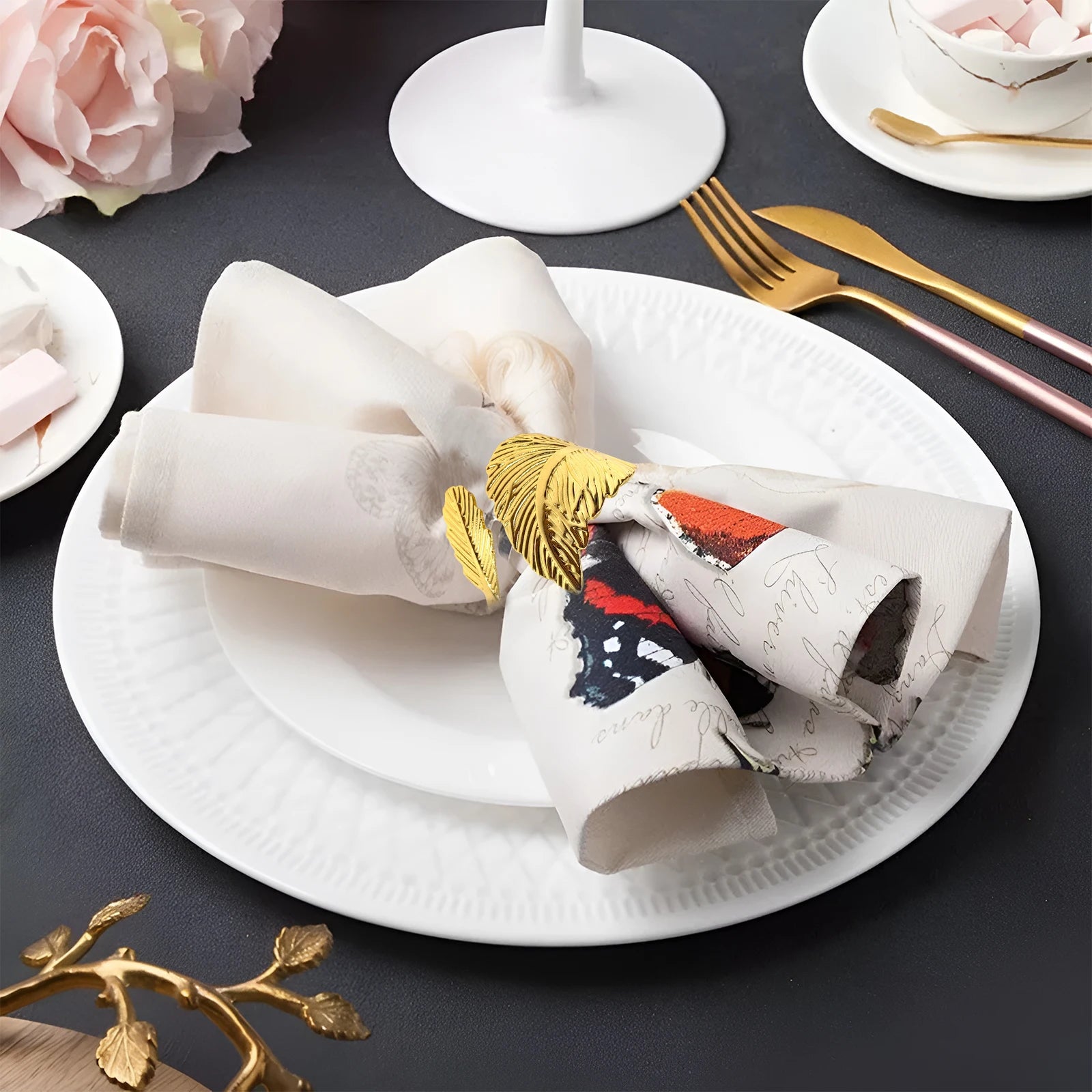 12pcs Leaf Shape Napkin Rings For Anniversary Birthday Christmas Easter Fall Halloween Thanksgiving Party Table Setting