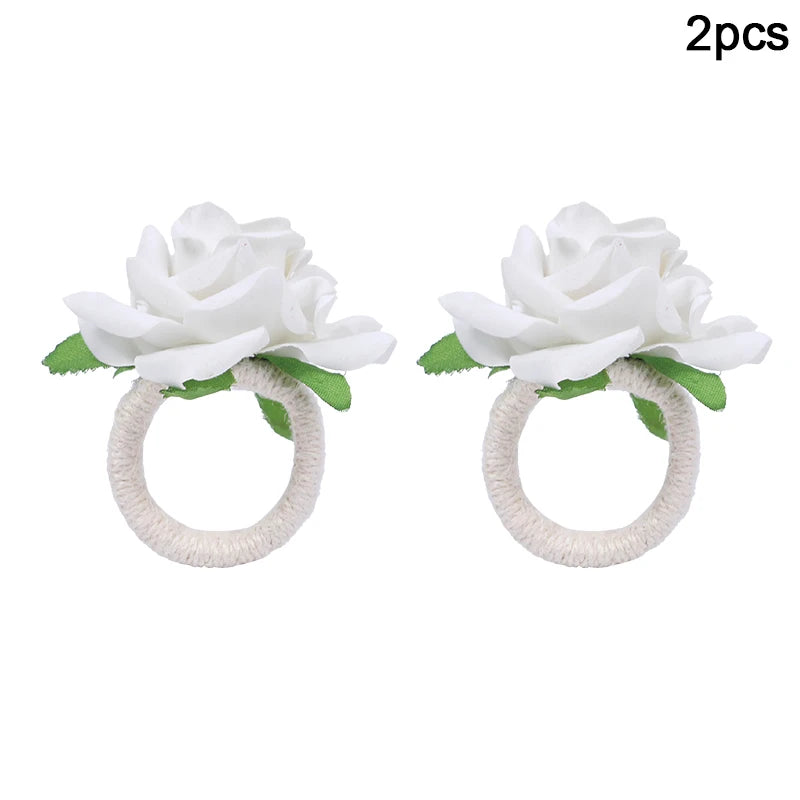 2/4/6pcs Flower Napkin Rings Red Rose Towel Buckle for Wedding Party Valentines Day Home Table Decoration Birthday Napkin Holder