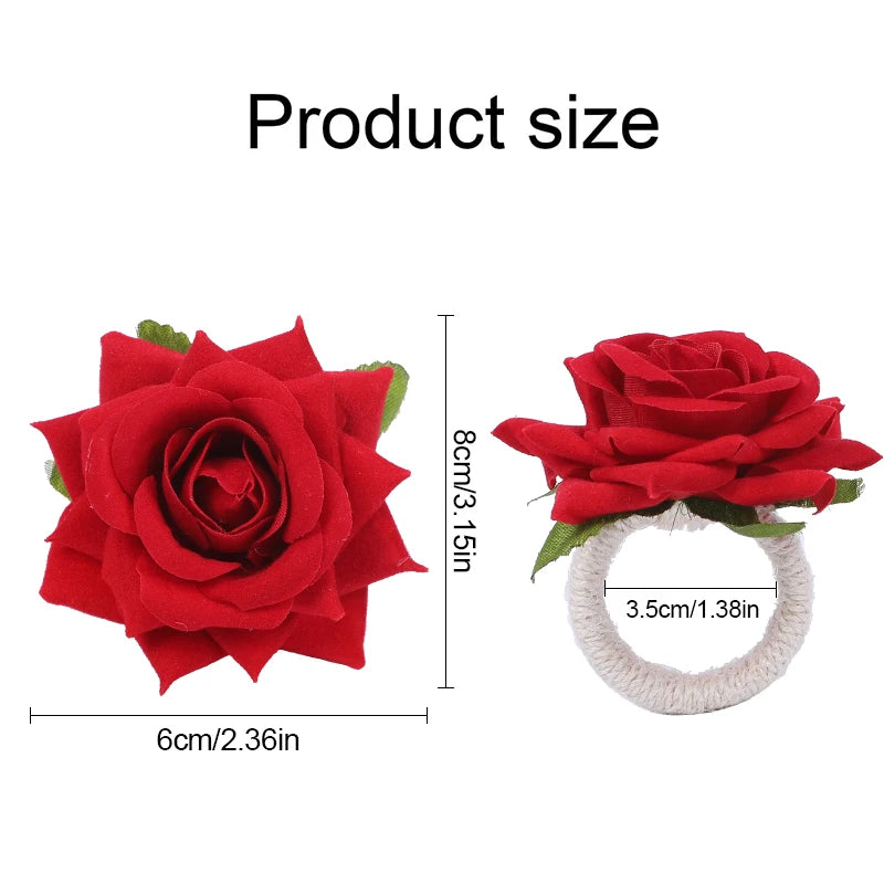 2/4/6pcs Flower Napkin Rings Red Rose Towel Buckle for Wedding Party Valentines Day Home Table Decoration Birthday Napkin Holder