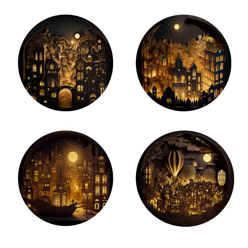 4 castle-print coasters, suitable for daily family party decoration, office, non-slip wooden coasters, holiday gifts