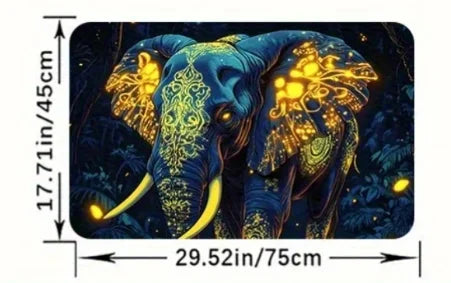 4pcs Stylish Elephant Design Shower Curtain and Non-Slip Bath Mat Set - Vibrant Blue & Golden Abstract Art, Perfect for Mod
