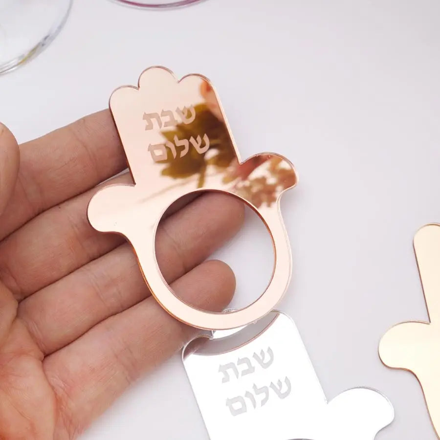 12Pcs/Lot Jewish Hamsa Shabbat Shalom Napkin Ring Mirror Acrylic Table Decor for Sabbath Dinner Jewish Holiday Table Decoration