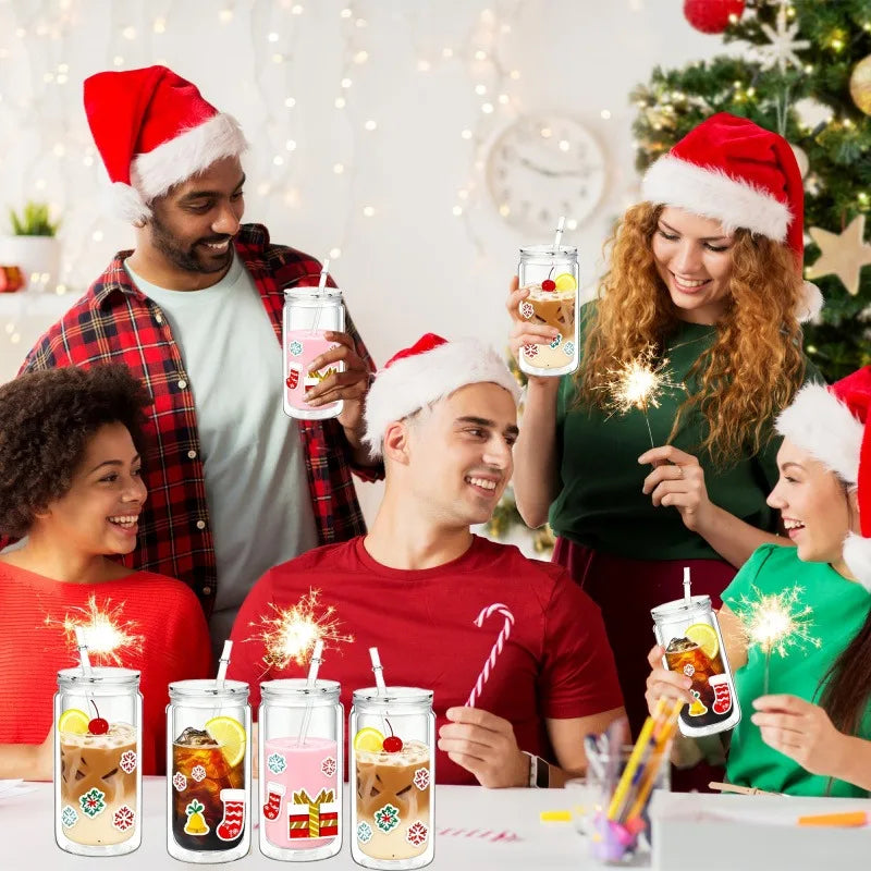 Double Wall Snowglobe Plastic Cups with Pre-Drilled Hole Christmas Straw Water Bottte Clear Tumbler Coffee Juice Drinkware Gifts