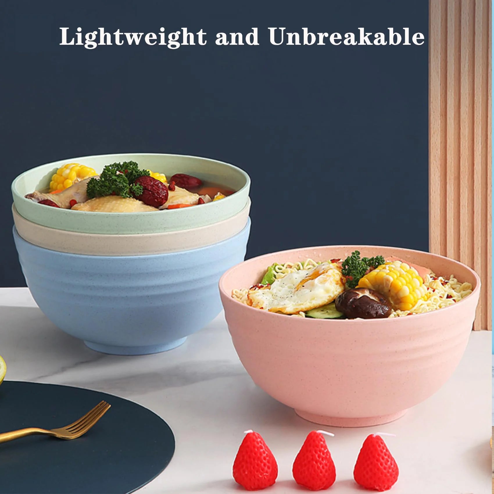 4-piece non fragile grain bowl set -24 ounce PP plastic bowl for soup/rice/grains - microwave and dishwasher safe