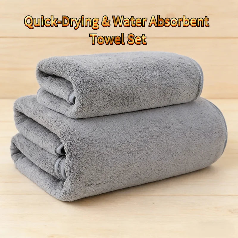Gray Coral Fleece Towel Set Thick Soft Quick Dry Absorbent Bath Towel for Home Bathroom Gym Face Wash