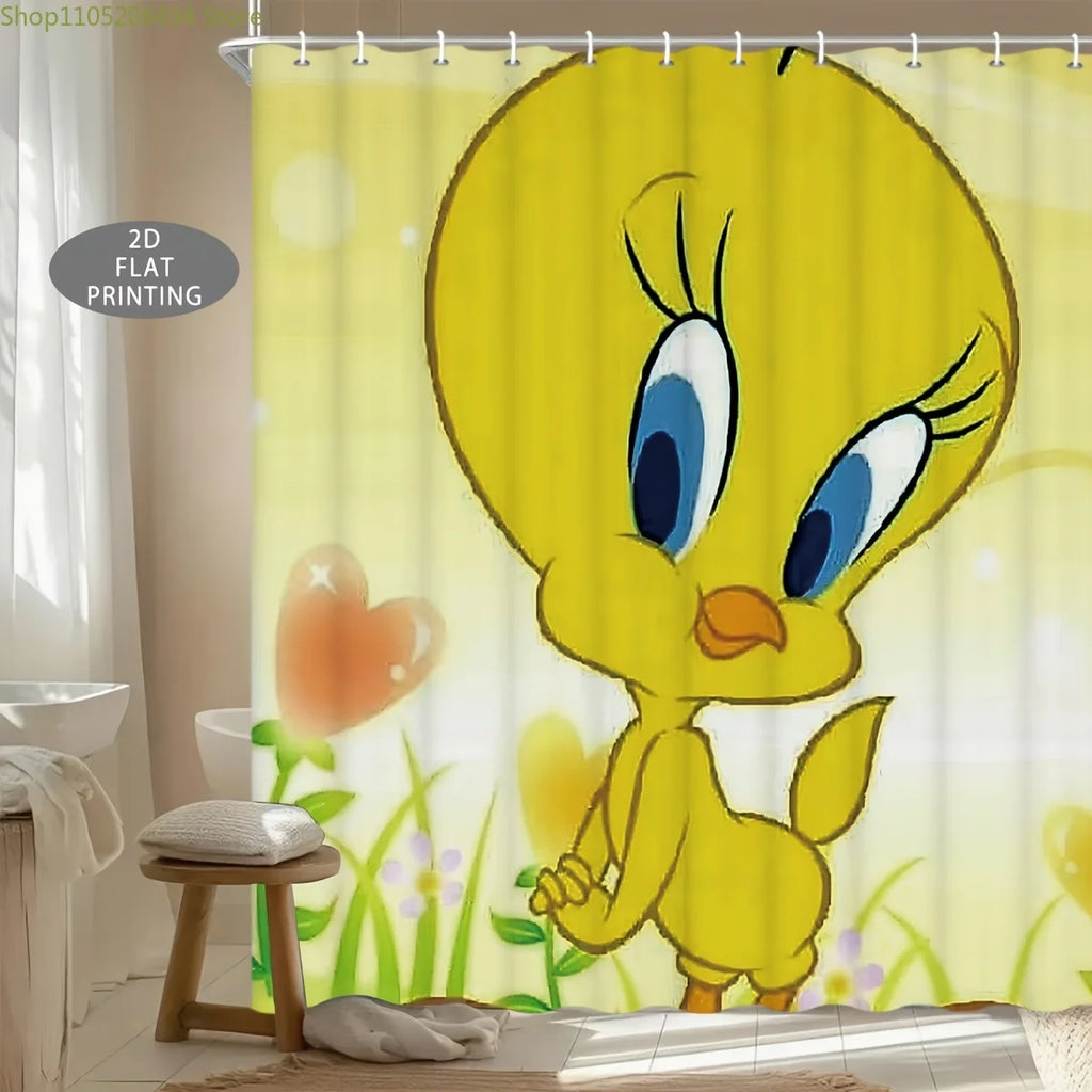 2D Flat, 1pc, 2D Flat, Cute Moments of Tweety Bird_, Patterned Shower Curtain, Can Be Used As Christmas, Halloween Decorative