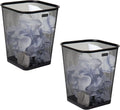 Metal Mesh Trash Can Set of 2, Square Office Waste Basket, Ventilated Design for Odor Control, Black