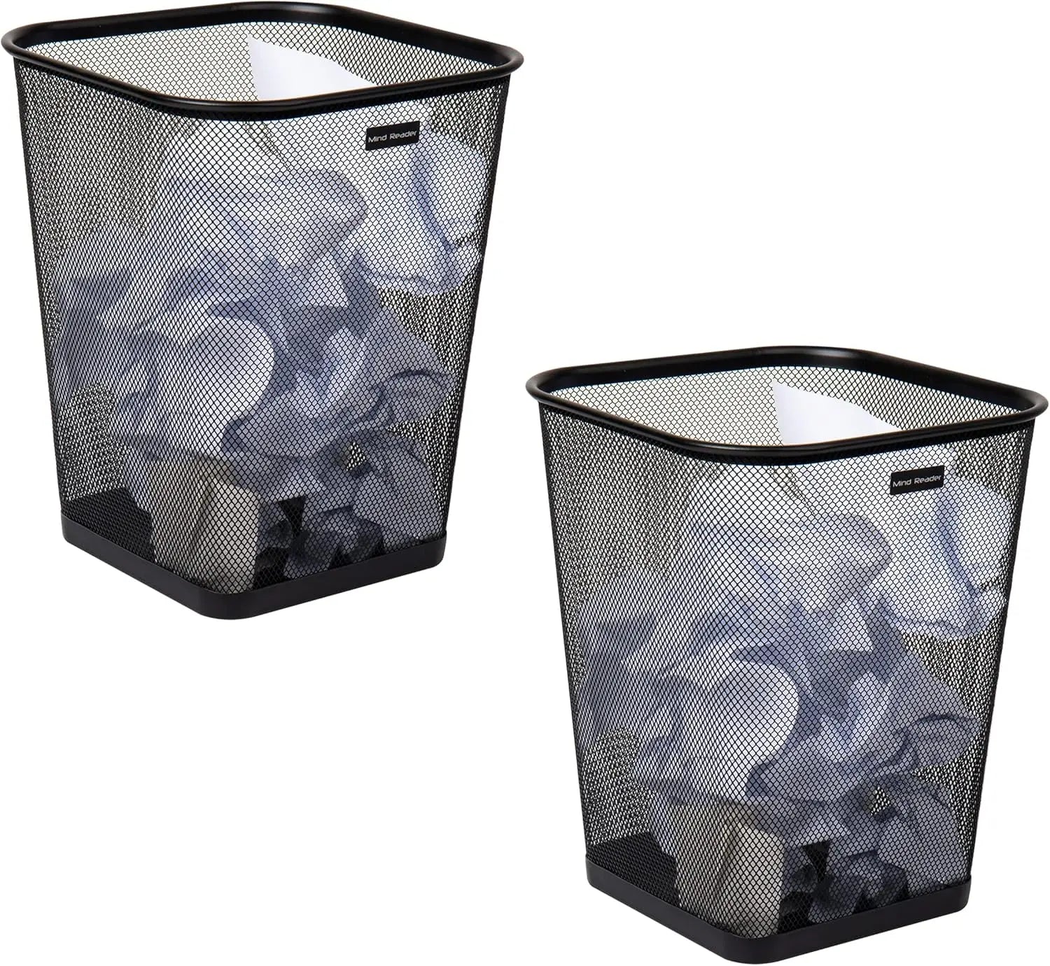 Metal Mesh Trash Can Set of 2, Square Office Waste Basket, Ventilated Design for Odor Control, Black