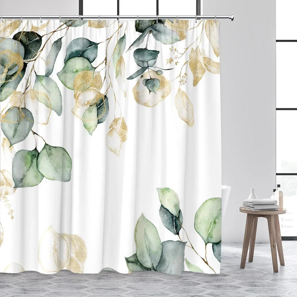 Tropical Plant Leaves Shower Curtain Hummingbird Palm Leaf Monstera Butterfly Watercolour Art Fabric Home Decor Bathroom Curta