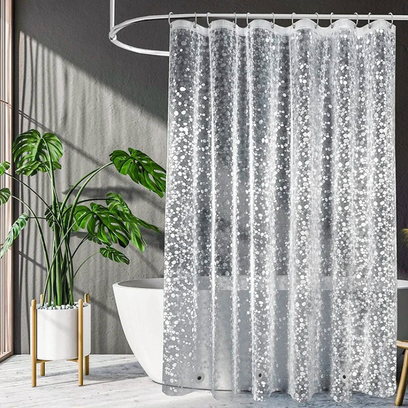 1pc Extra Long Clear Pebble Shower Curtain with Magnets Metal Grommets, Durable Sturdy Bath Curtain Cute Bath Decor Accessories