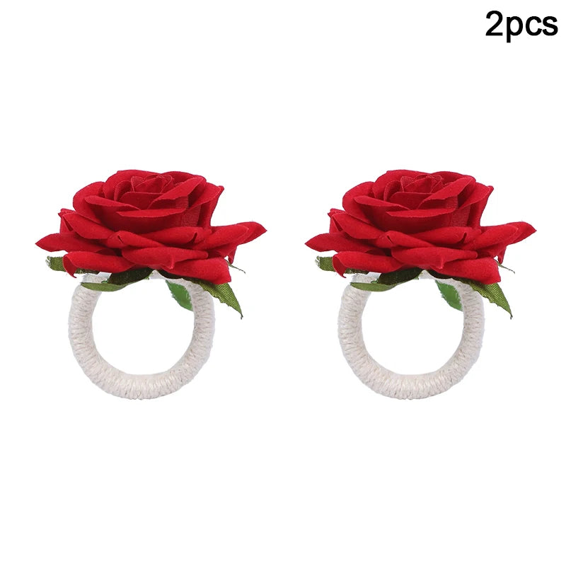 2/4/6pcs Flower Napkin Rings Red Rose Towel Buckle for Wedding Party Valentines Day Home Table Decoration Birthday Napkin Holder