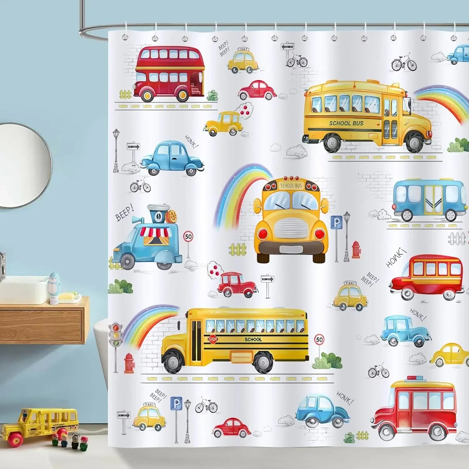 Ocean Cartoon Animal Shower Curtain Pirate Hat Dolphin Sailing Starfish Nautical Polyester Kids Shower Curtains Bathroom Decor