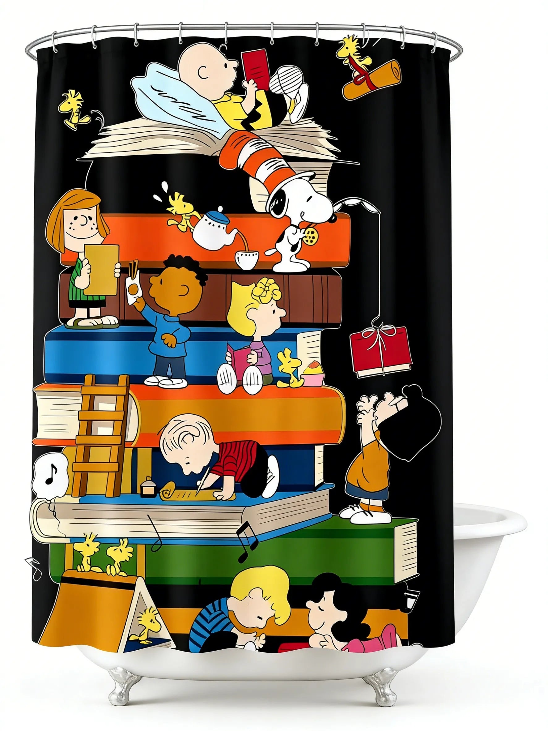 Snoopy Themed Shower Curtain With Hooks Waterproof Washable Quick Install For Dorm Home Bathroom Use