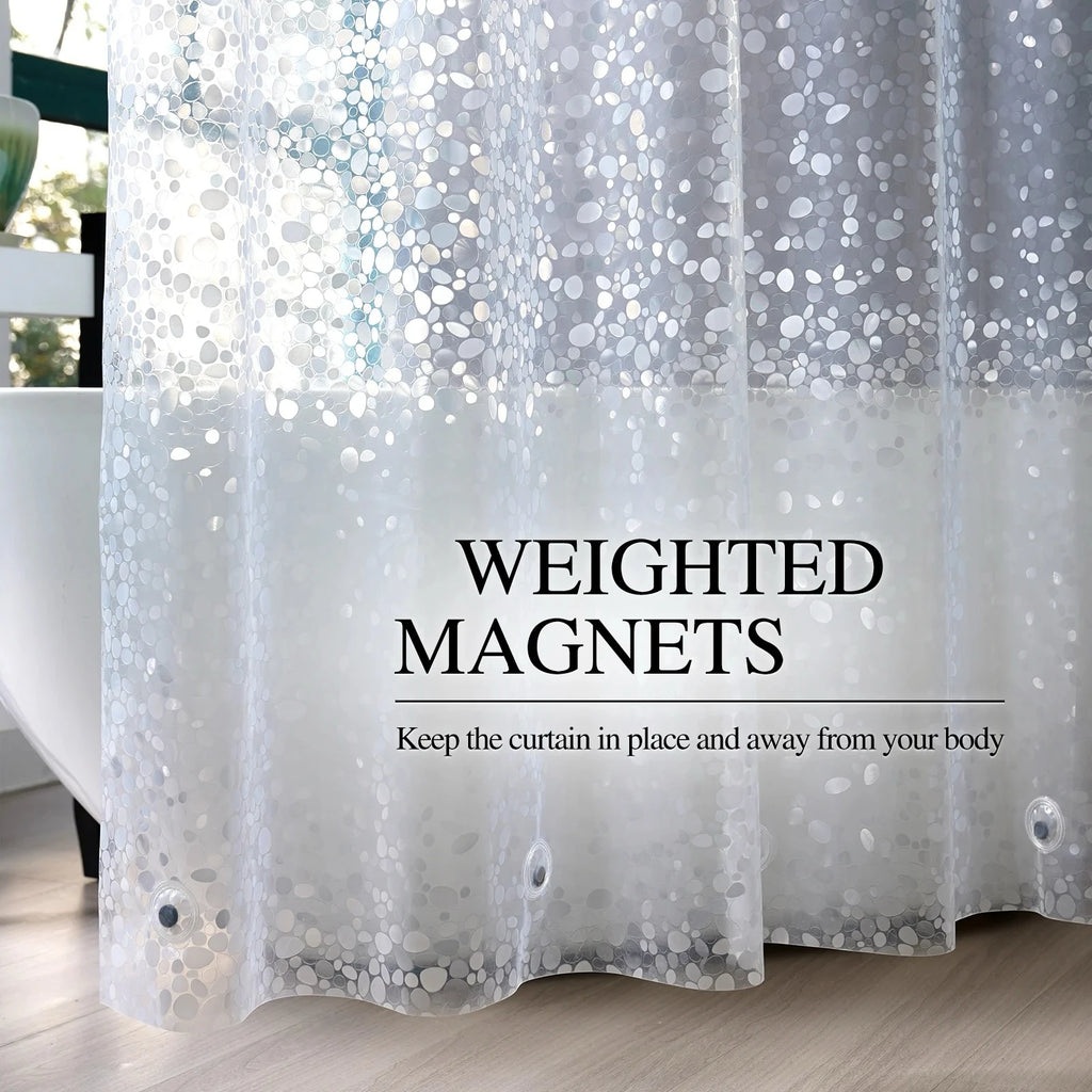 1pc Extra Long Clear Pebble Shower Curtain with Magnets Metal Grommets, Durable Sturdy Bath Curtain Cute Bath Decor Accessories