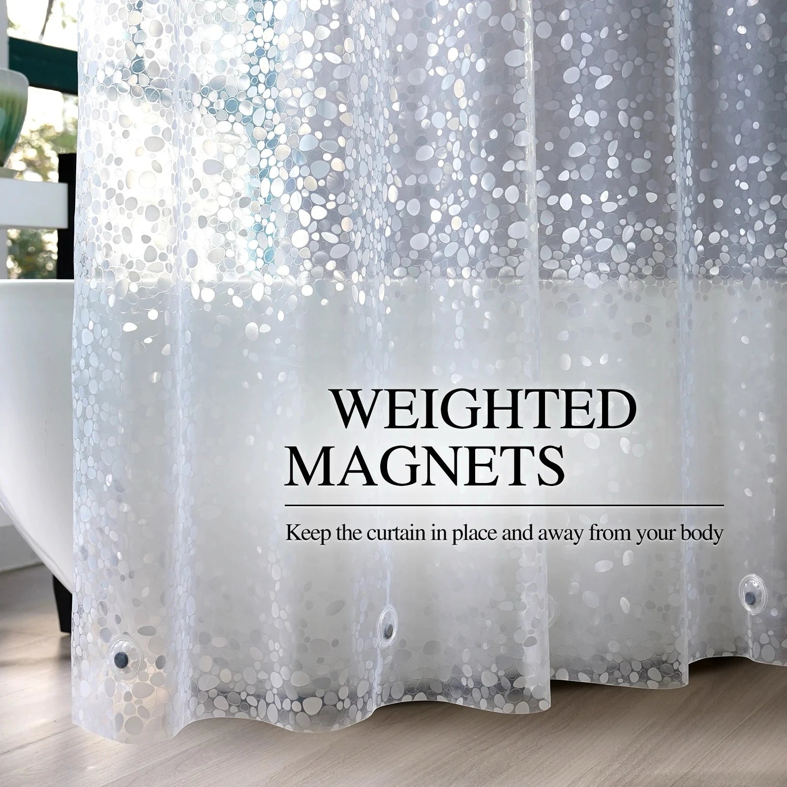 1pc Extra Long Clear Pebble Shower Curtain with Magnets Metal Grommets, Durable Sturdy Bath Curtain Cute Bath Decor Accessories