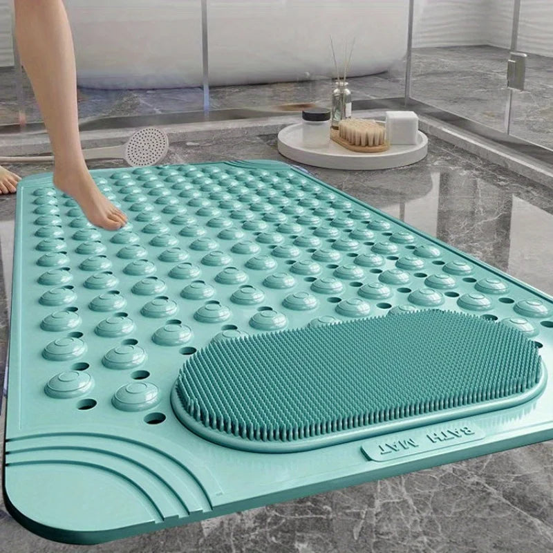 Light Blue Non-Slip PVC Bath Mat - Rectangular Massage Nubs Shower and Bathroom Safety Rug - 0.8cm Thick, 2600g/m², Dot Pattern