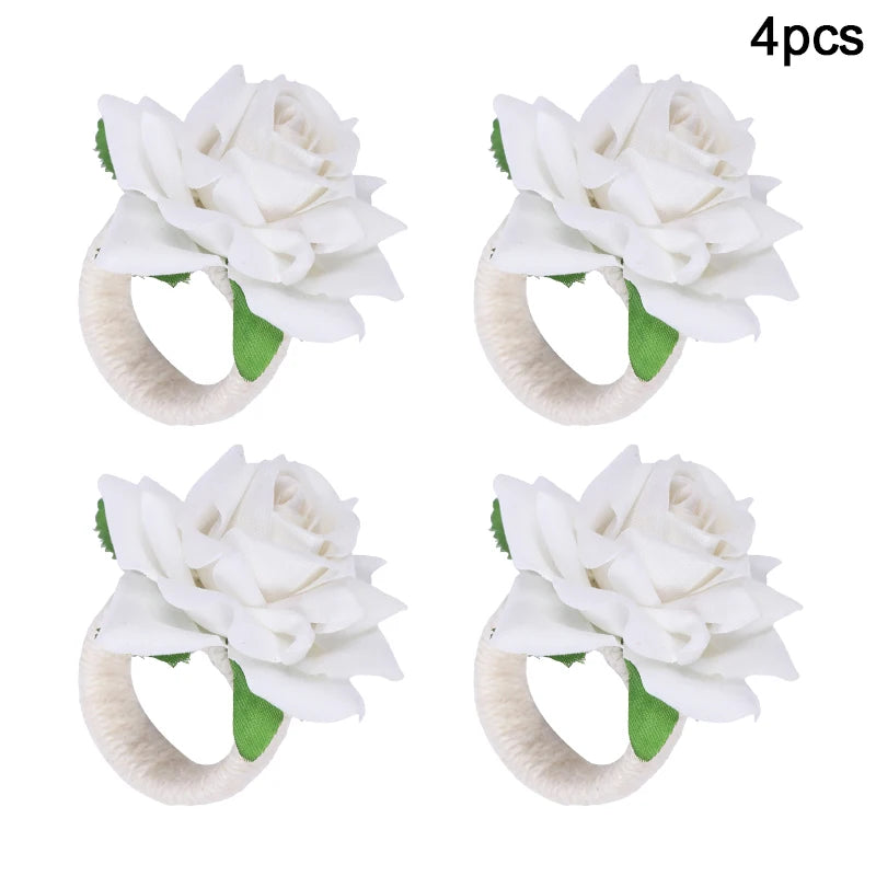2/4/6pcs Flower Napkin Rings Red Rose Towel Buckle for Wedding Party Valentines Day Home Table Decoration Birthday Napkin Holder