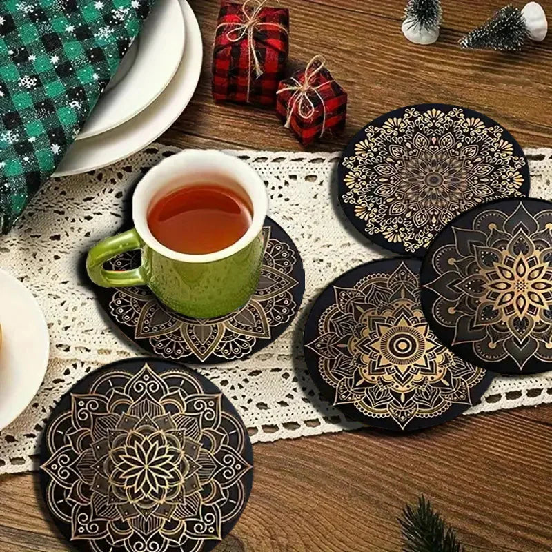 8pc/set beautiful colorful flowers tea table art wooden high temperature non-slip coaster round, suitable for adults, office, te